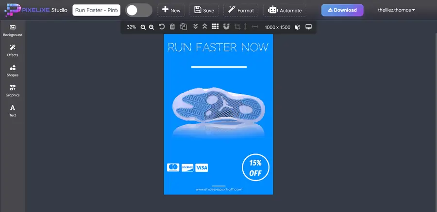 Interface de Pixelixe Studio pour créer des visuels de marque