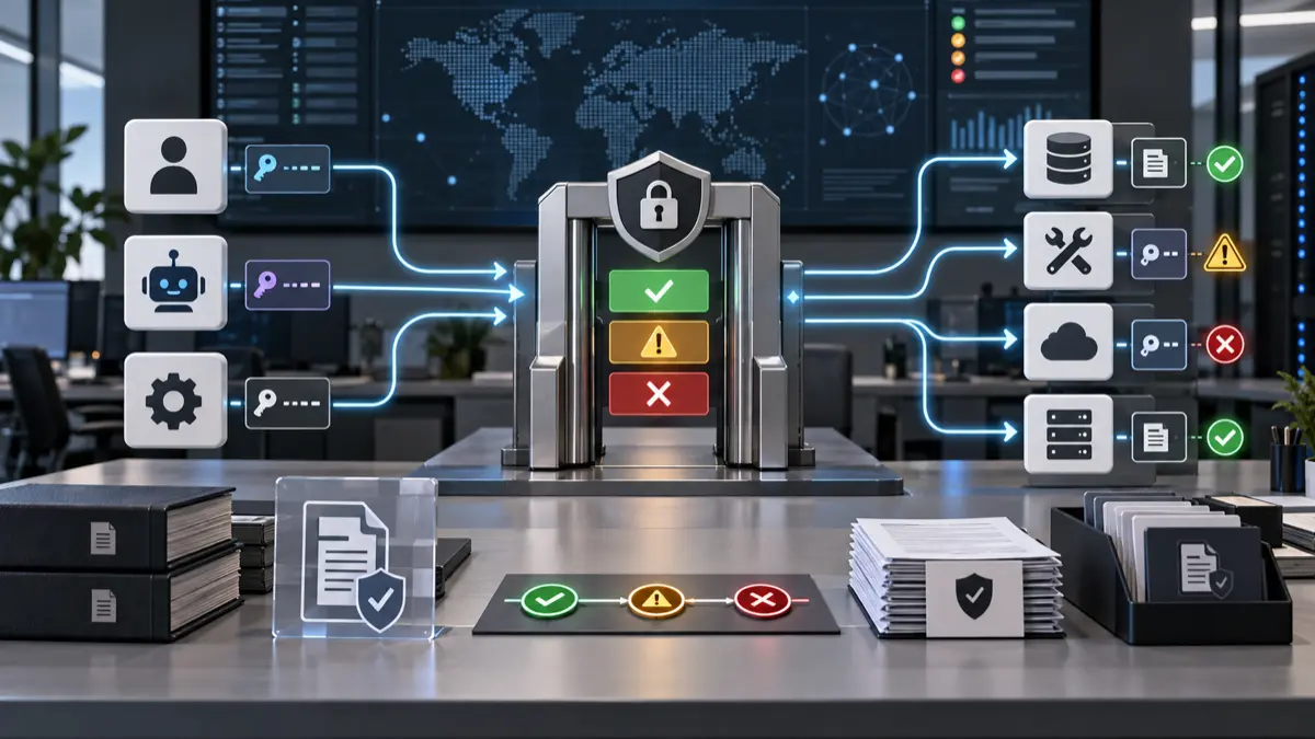 Enterprise AI agent access review gate with identity, tool, data, approval, and revocation paths