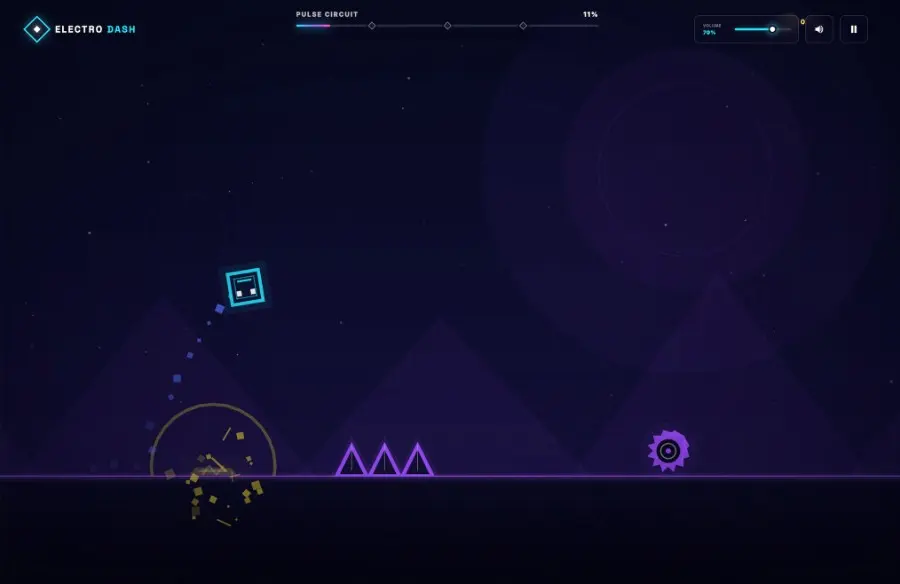Electro Dash cube jumping over neon spikes during a run